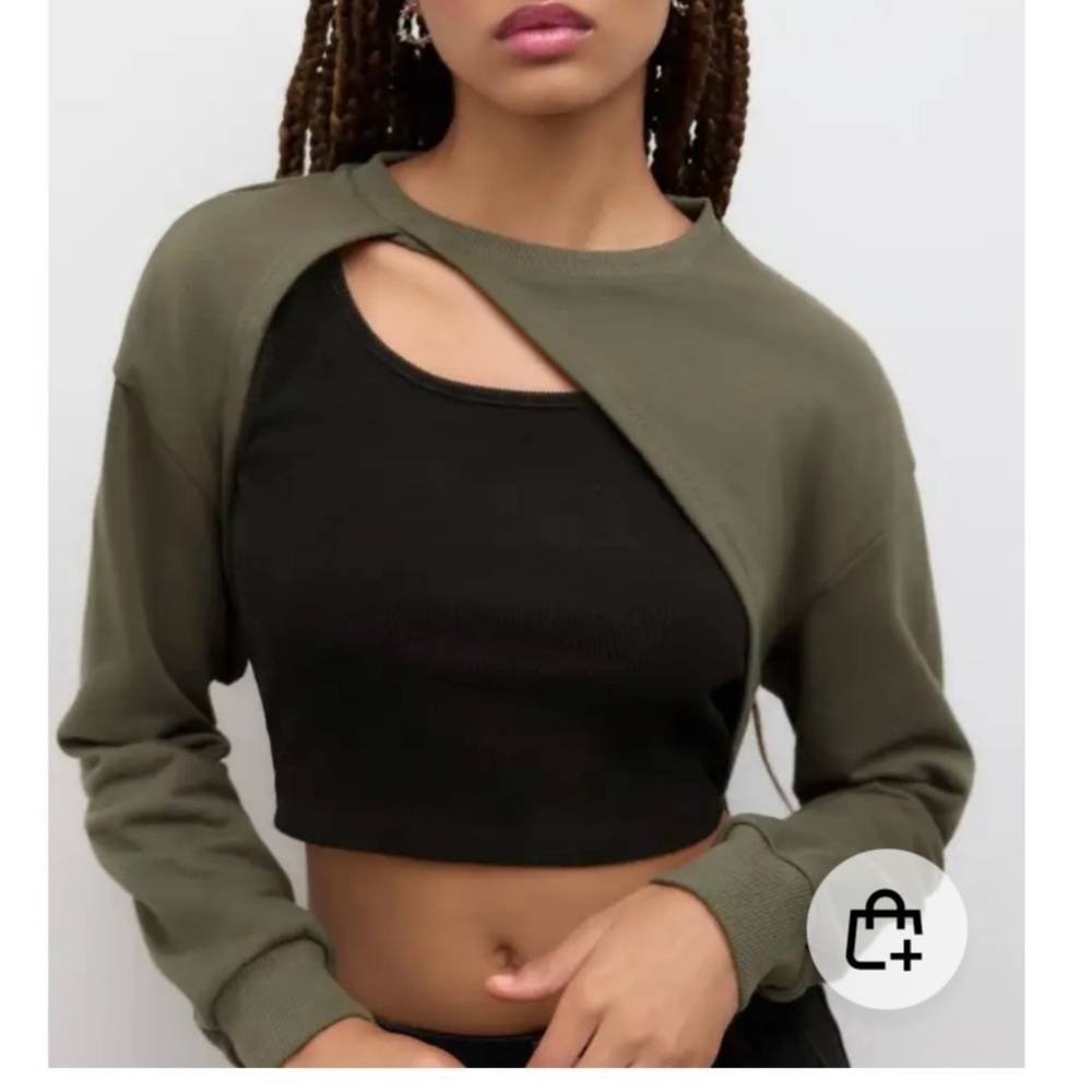 Cider Olive and Black Layered Crop Sweater